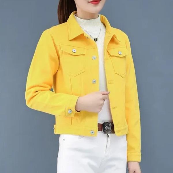 Frauen Revers Solide Casual Denim Tasten Blazer Jeans Jacke Strickjacke