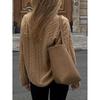 Autumn and Winter V-Neck Casual Loose Women's Knitted Sweater with Lazy Style Jacquard Long Sleeved Knitted Sweater