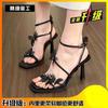 Temperament Bow Strap High Heels Female 2025 Summer New Square Head One-word Strap Stiletto Roman Sandals Fairy