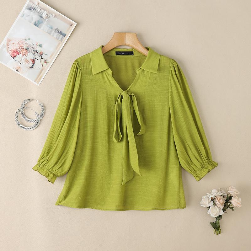 

ZANZEA Women Casual V-Neck Loose Summer Short Sleeve Blouse S зелений