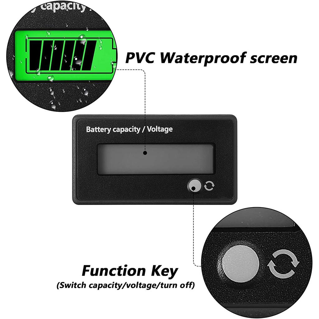 DC 12V 24V 36V 48V 72V Batterikapasitetsspenningsmåler med alarm, batterikapasitetsmåler, batteriindikatormonitorer