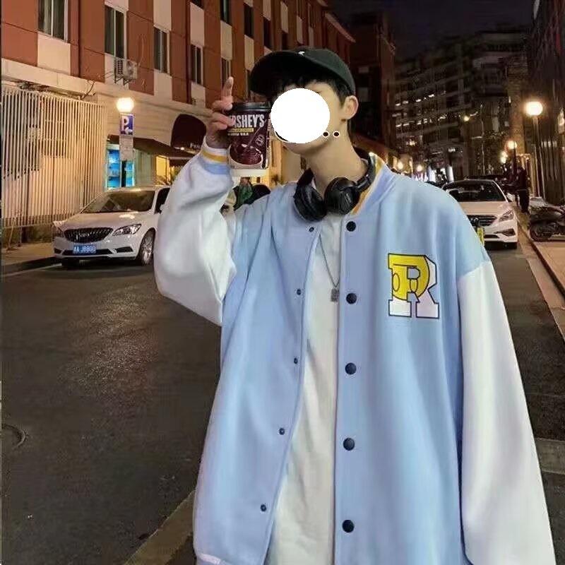 Jacket Men's Baseball Clothing Men's Autumn and Winter Large Size Hong Kong Style Tide Brand Student Loose Versatile Thickened Splicing Jacket Tide