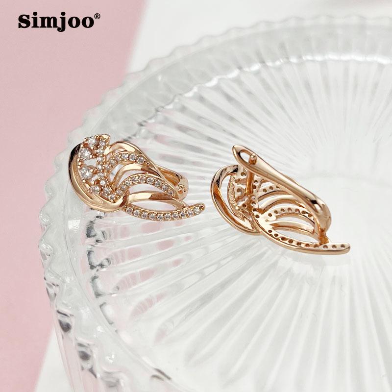 SIMJOO Zircon Earrings Ladies Fashion Rose Gold Color Elegant Wings