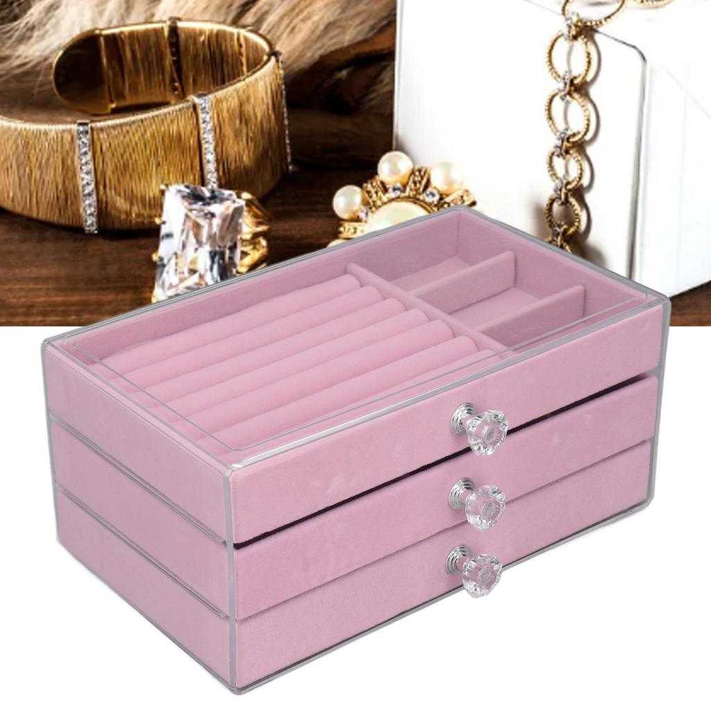 Acrylic Jewelry   3 Drawers Storage Box Transparent Jewelry Display Stand rrings Necklace Holder Case