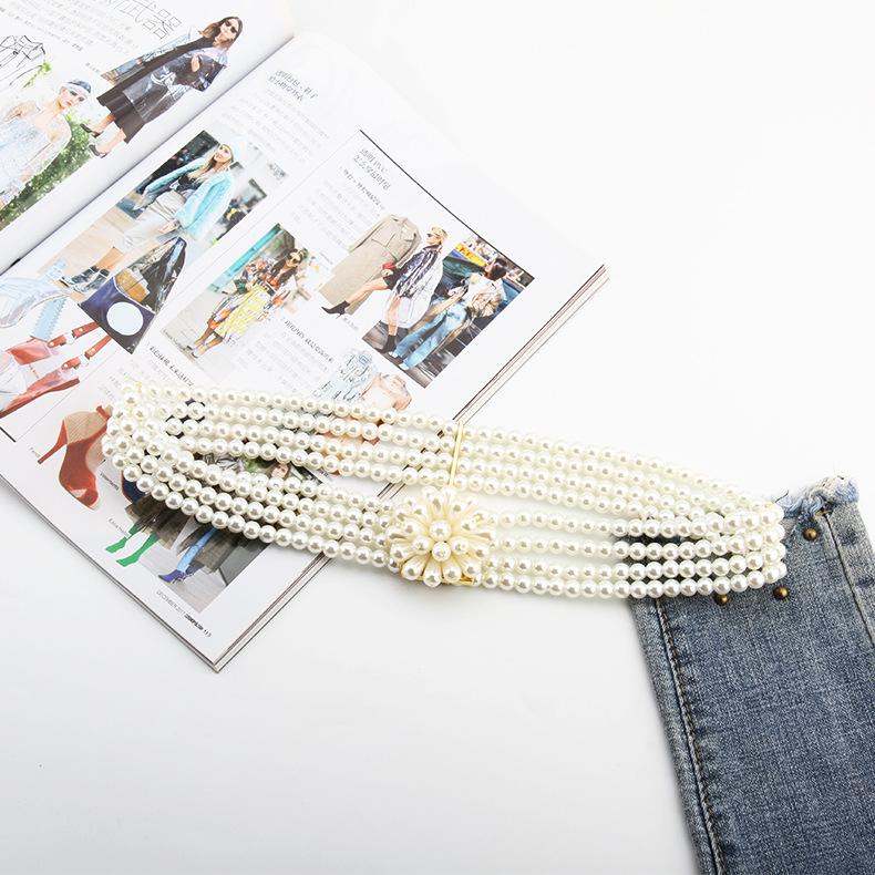 Ladies Dress Embellished With Four Rows Of High-Quality Pearl Elastic Elastic Flash Diamond Belt Waist Chain