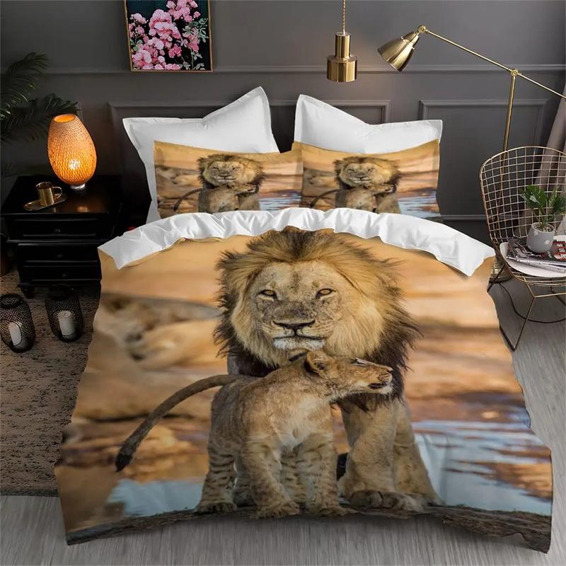 Löwe Tiere Bettbezug Blitz Löwenmuster Dschungel Wildtiere Grau Schwarz Bettdecke für Teenager Jungen Junger Mann Dekoration Zimmer