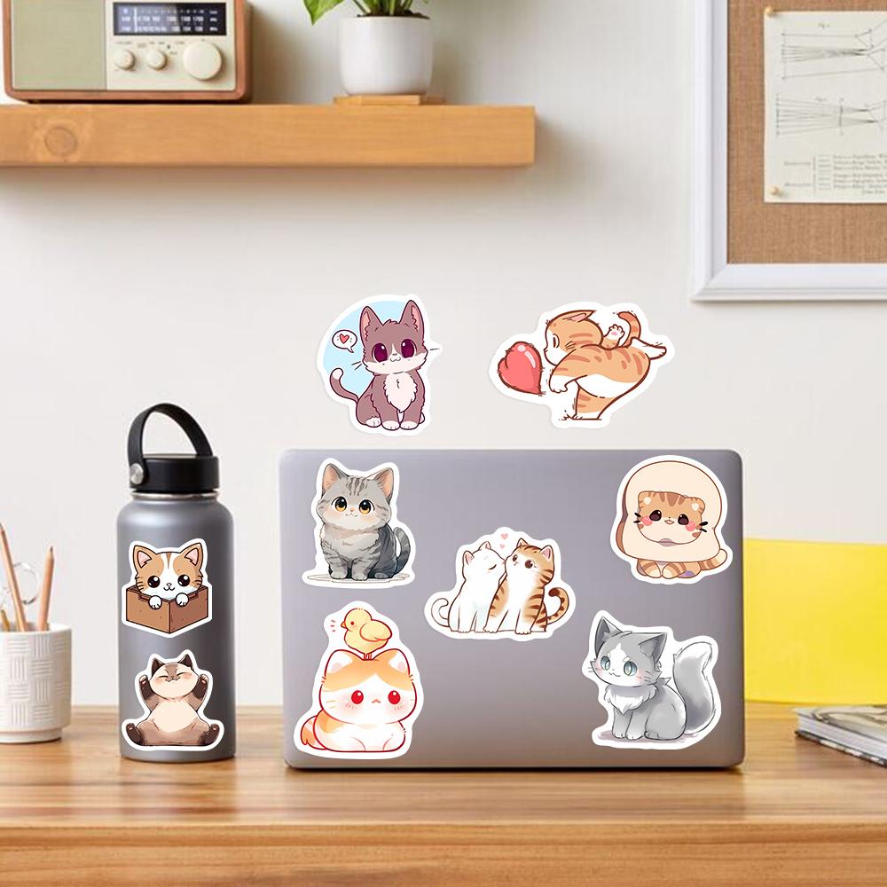 Cute Cartoon Cat Kitten Stickers Funny Toys Gift Decorative Decal For Laptop Phone Scrapbook Journal Bottle Luggage Waterproof