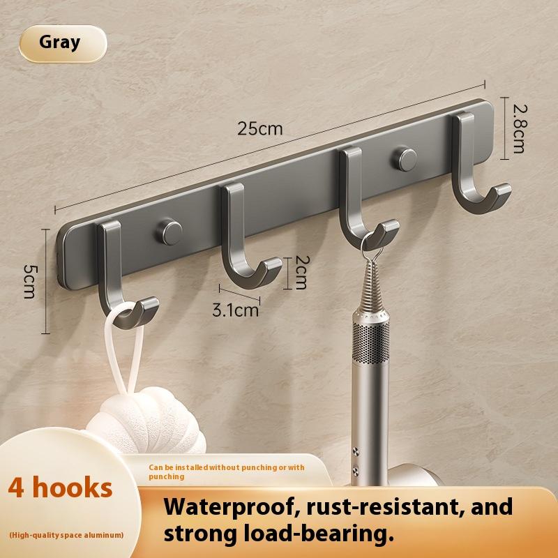 Space Aluminum Bathroom Hook No Drilling Strong Adhesive Coat Hook For Bathroom Kitchen Wall Mounted Clothes Hanger