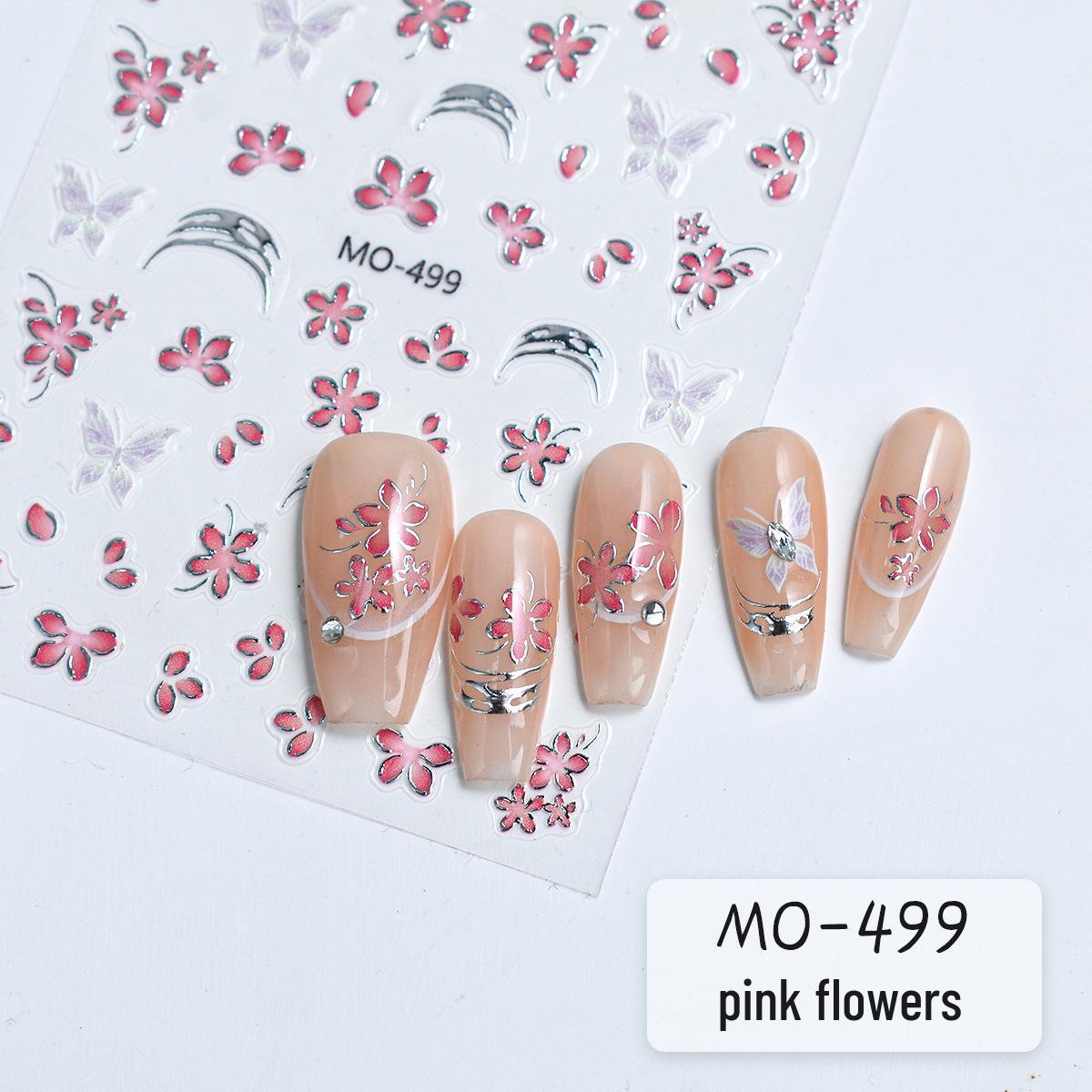 

Gilded Edge Peach Blossom Nail Stickers with 3D Pink Flowers & Ice Transparent Butterfly Patches.