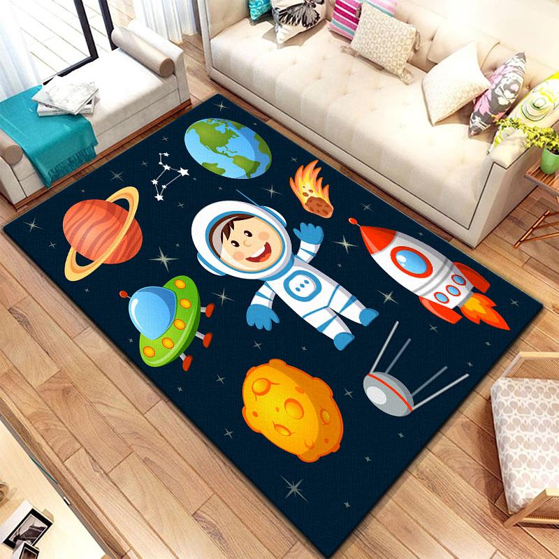 Cartoon  Astronaut Beautiful Painting Carpet for Living Room Large Area Rug Black Soft Carpet Home Decoration Mats Boho Rugs