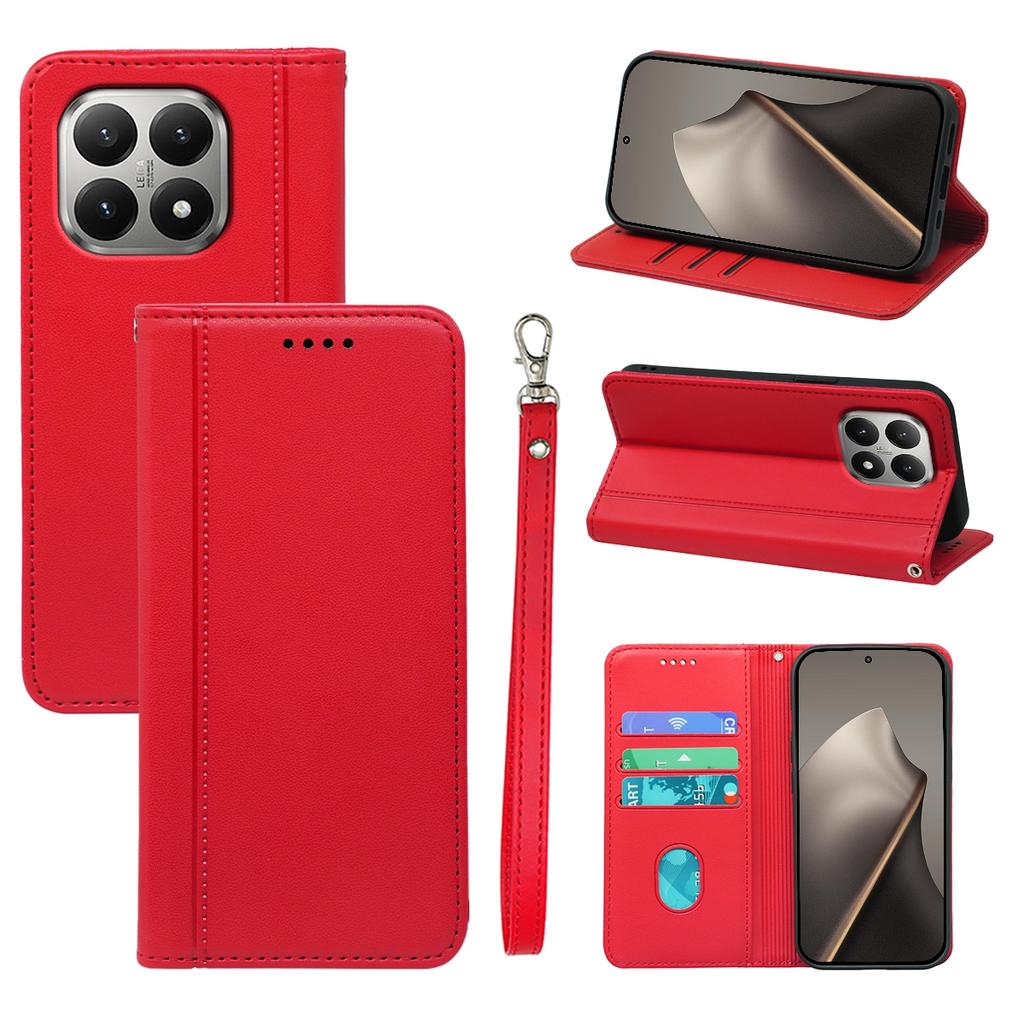 For Xiaomi 15T Wallet Case Magnetic Closing PU Leather Phone Cover with Wrist Strap