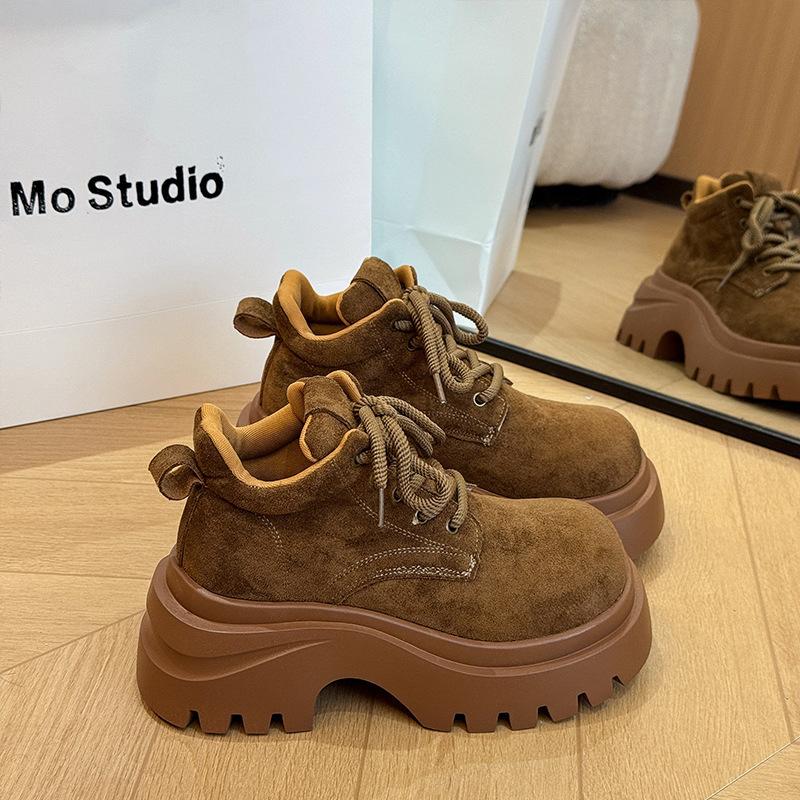 

[Дядя Обувь] Узкие ретро ботинки Мартина женские в британском стиле короткие ботинки коричневые модные осенние увеличение роста толстая подошва 2025 суб 40