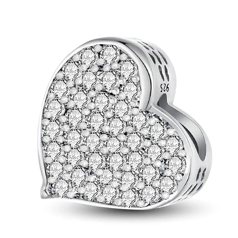 Copper Romantic Zircon Red Love Heart Charms Beads Fit Original Pan Bracelet Bangles Diy Fine Jewelry For Women