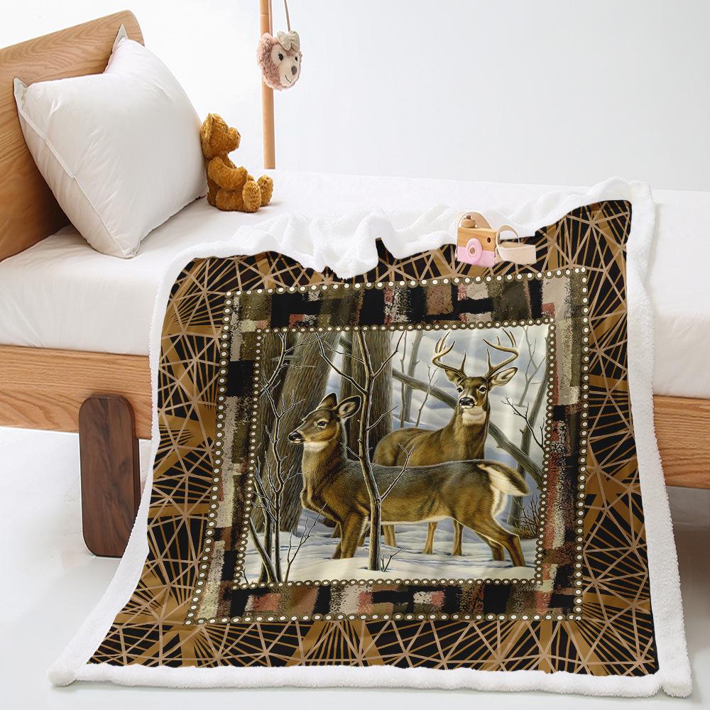 Cartoon Sika Deer Blanket 2D Digital Printing Thickened Lamb Wool Blanket Crystal Fluff Blanket