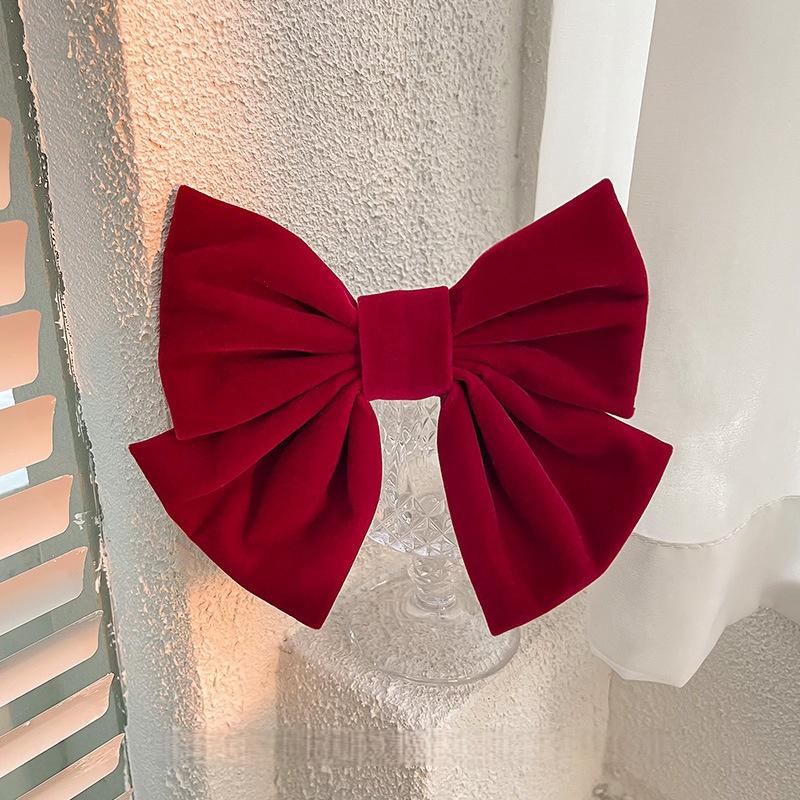 Temperament Red Velvet Big Bow Hair Clip For Women Fashion Retro Back Of The Head Bow Hairpin Elegant Princess Hair Accessories
