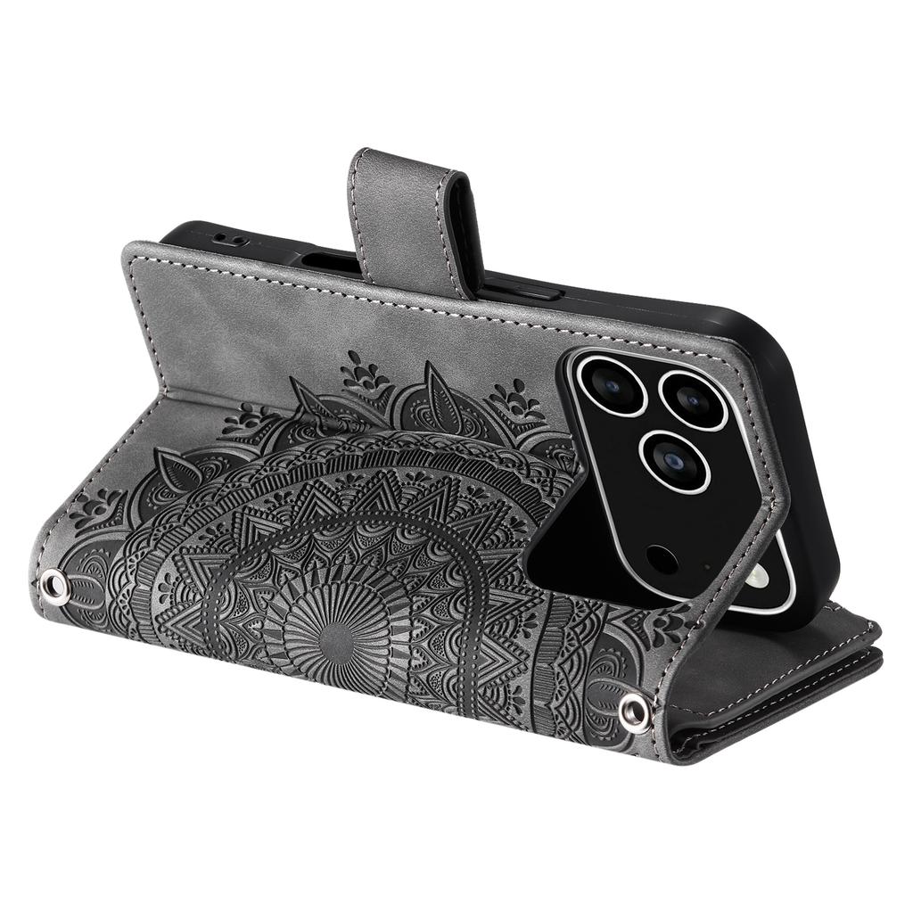 Pro iPhone 17 Pro Peněženkové pouzdro Vzor Mandala Květina PU Kůže Kryt na telefon s Poutkem na zápěstí