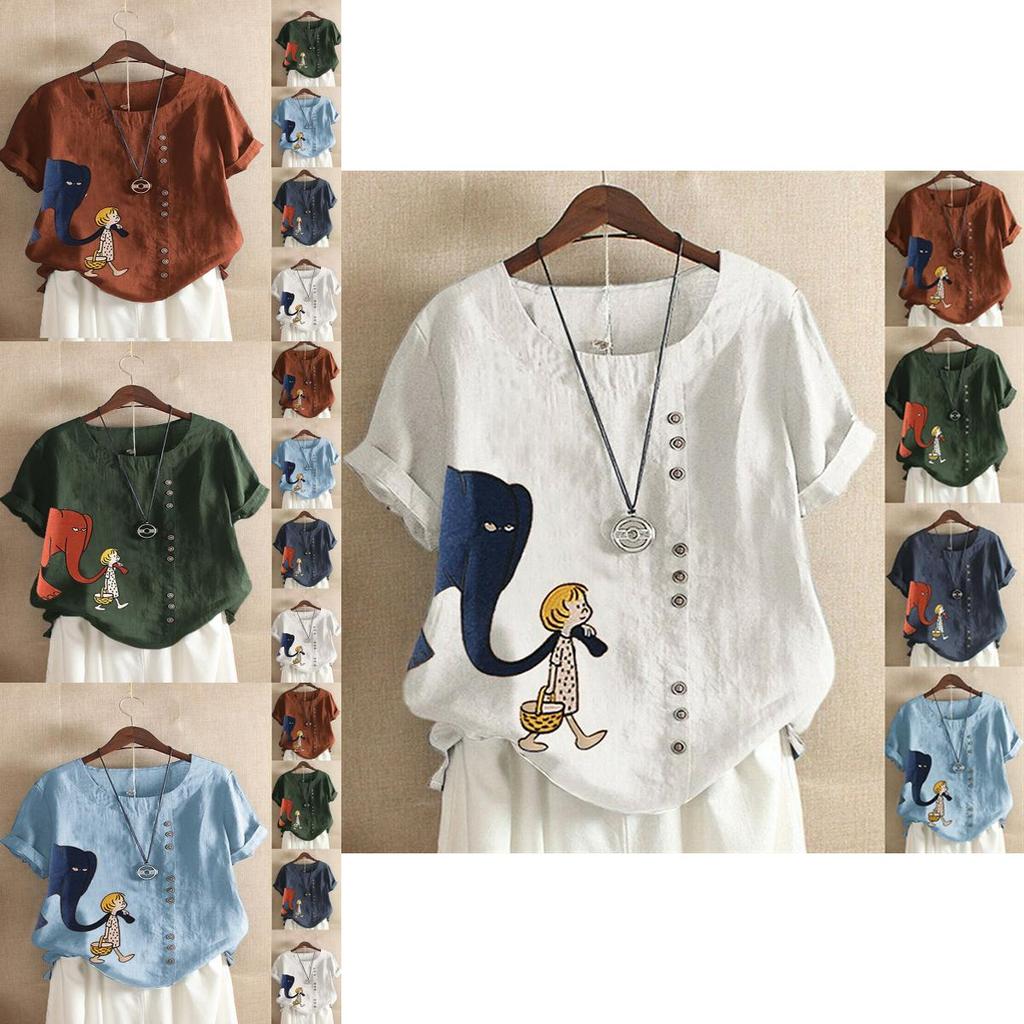 Damen Cartoon Blumen Oberteile Damen Sommer Locker Bluse T-Shirts Übergröße