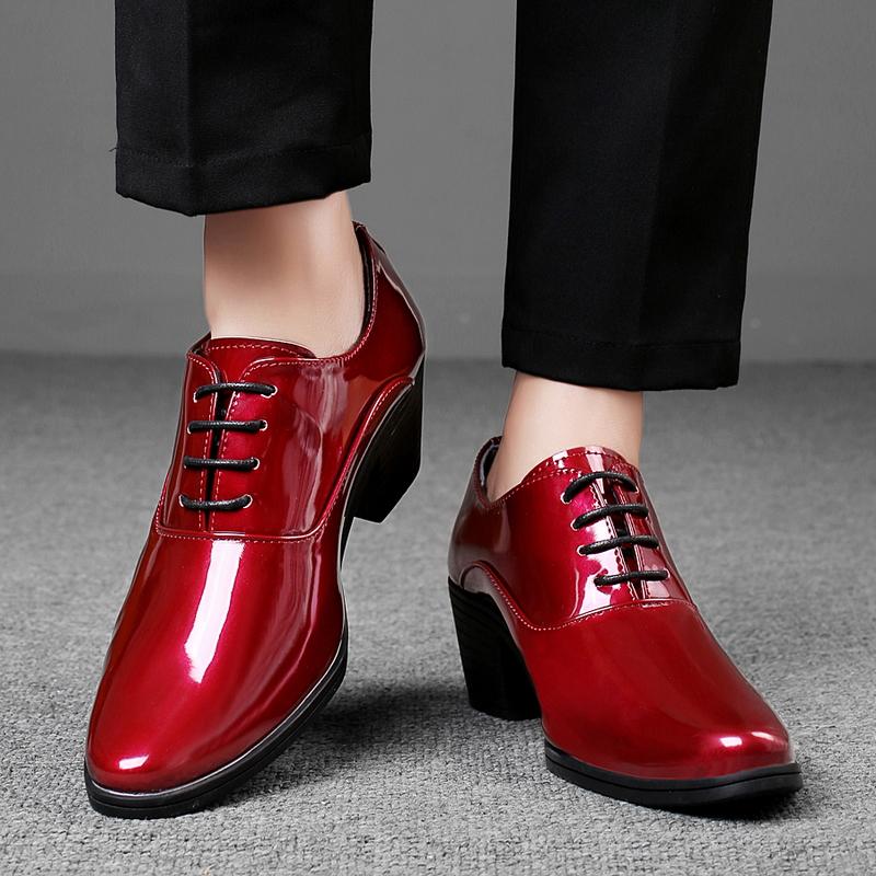 Men White Red High Heels Wingtip Black Leather Derby Wedding Dress Dance Business Formal Elevator Shoes Height Increase Shoes Plus Size