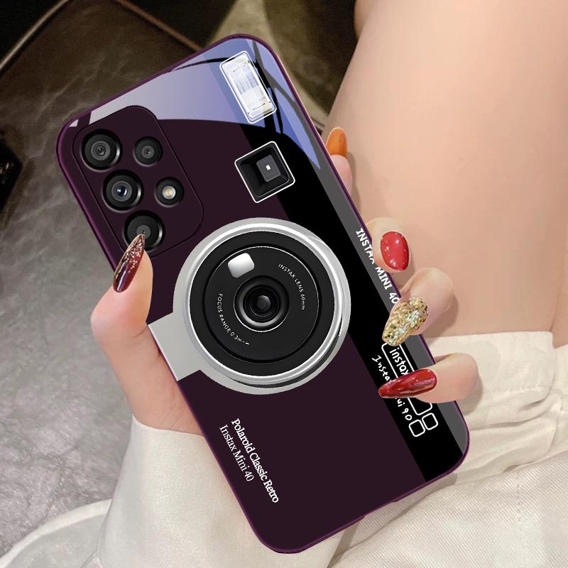 Gehärtetes Glas Handyhülle Für Samsung Galaxy S10 4G S20 11E 30 S21 21Fe 22 Pro S23 Ultra 5G S8 S9 Retro Kamera Grün Pink