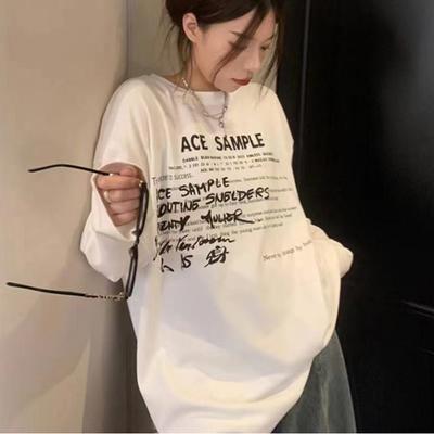 2025 Spring Autumn White Letter Print Tshirt for Women Harajuku Long Sleeve O-Neck T-Shirts Casual Oversized T Shirt Female Y2k Tops Streetwear