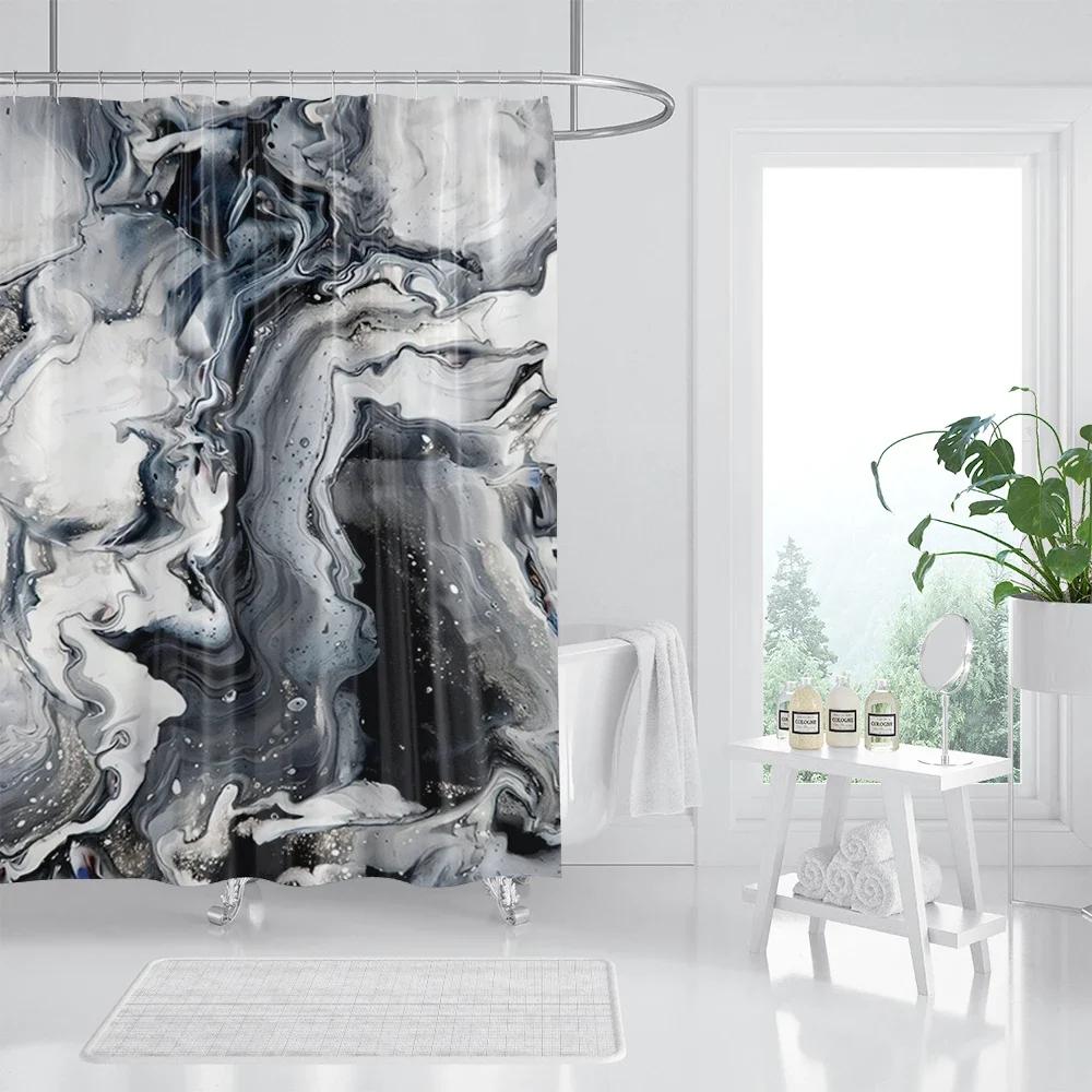 Marble Texturxury Bathroe Luom Shower Curtain Modern Polyester Fabric Shower Curtain Bathtub Accessories Bath Screen with Hooks