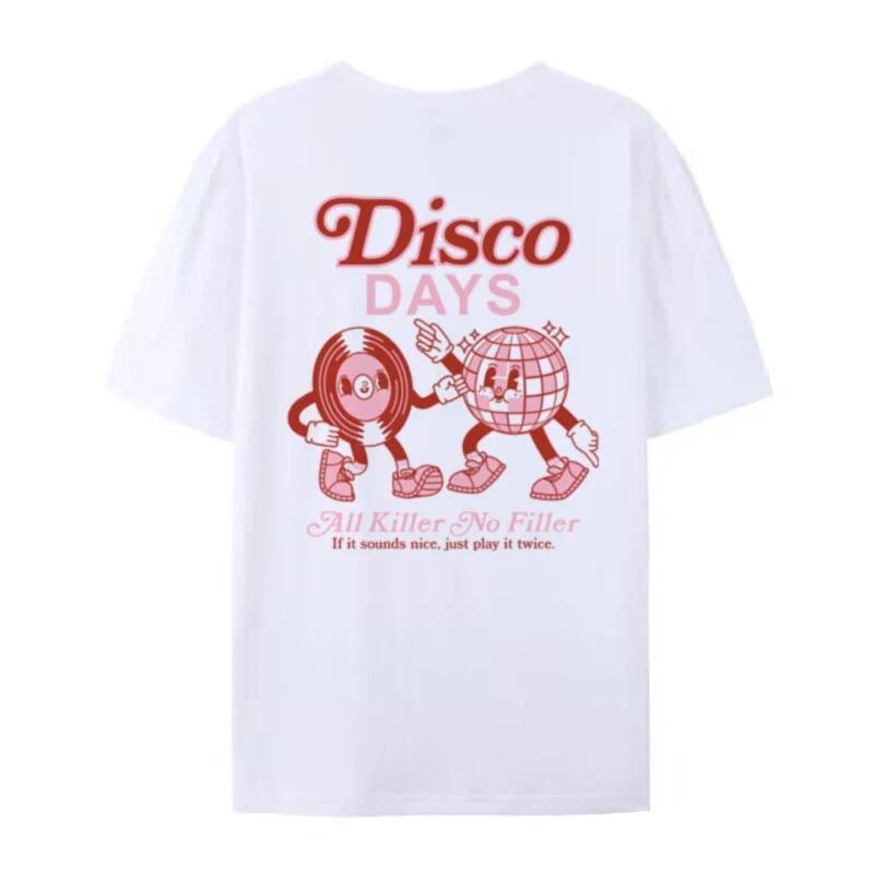 

Back Print Disco Days Graphic Tees Hippie Funny Music T Shirt Fashion Streetwear Tops 80s Retro Women Unisex Clothing Oversized S