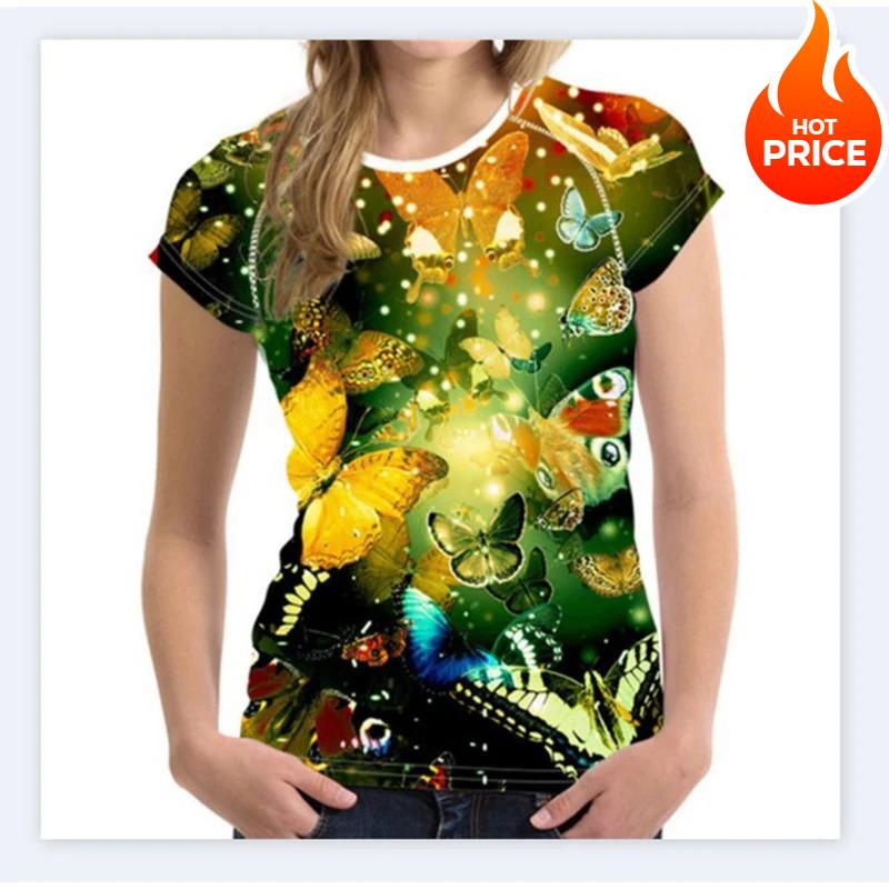 Summer T-shirts Butterfly 3d Print Streetwear Women's Casual Fashion Oversized O-neck T Shirt Y2k Female Girl Tops Tees Clothing