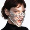 Pearl Rhinestone Mask Mesh Ear Hanging Face Decoration Party Prom Photo Shoot Stage