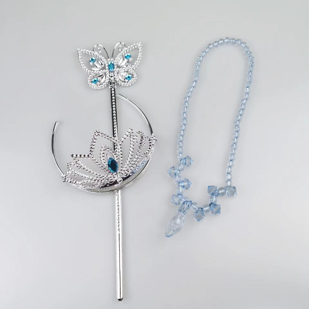 Princess Girls Blue Butterfly Magic Wand Crown Crystal High Heel Necklace Cinderella Cosplay Dress Up Jerlwery Girl Cosplay Toy