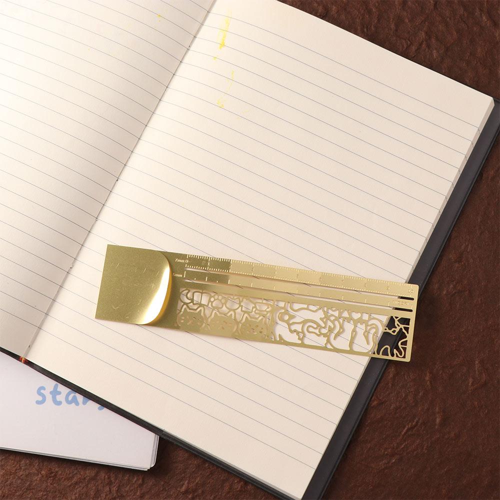 Double-Sided Cat Pattern Ruler Stationery Tool Metal Bookmark Diary Hand Account