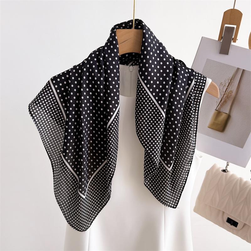 Printed Imitation Silk Scarf Polka Dot Square Scarf High-End Shawl Versatile Neck Small Square Scarf Headscarf New