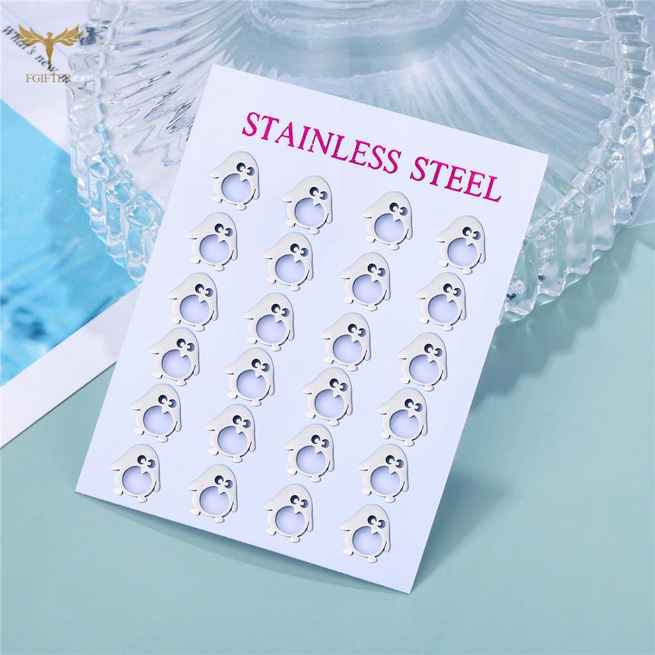 12 Pair Marine Animal Earrings for Women Sea Turtle Shell Starfish Dolphin Penguin Fish Stainless Steel Ear Studs Summer Zircon