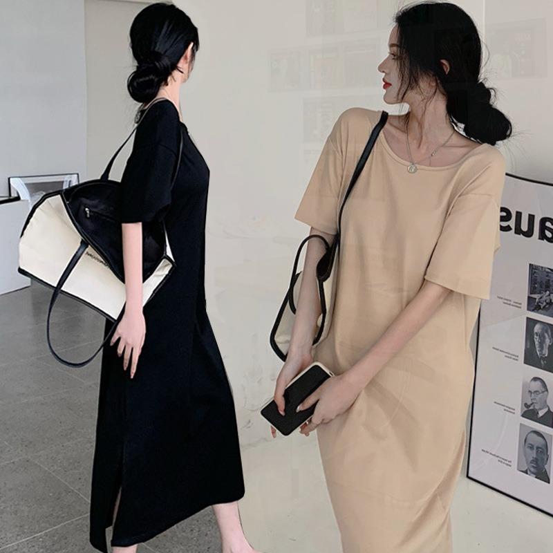 Women's Clothing Over the Knee Gentle Wind Design Sense Niche Backless Half-sleeved Shirt Long Dress Summer Temperament Trendy Dress