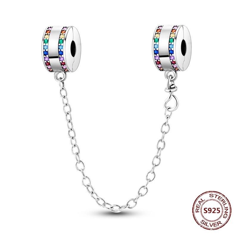 925 Silver Star Moon Bracelet Ocean Safety Chain with Colored Zircon Beads DIY Fine Jewelry for Women