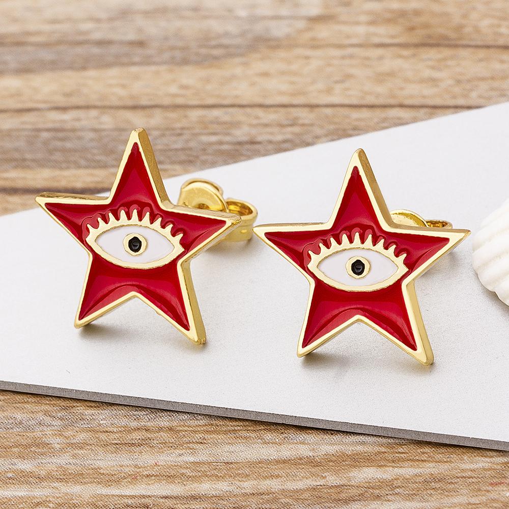 Hot Selling Red/Blue/Black Colors Star Shape Stud Earrings Shiny Copper Zircon Evil Eye Earring For Women Fashion Jewelry Gift