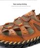 Men's Handmade Velcro Cowhide Mesh Beach Sandals - Summer Casual Breathable Outdoor Shoes