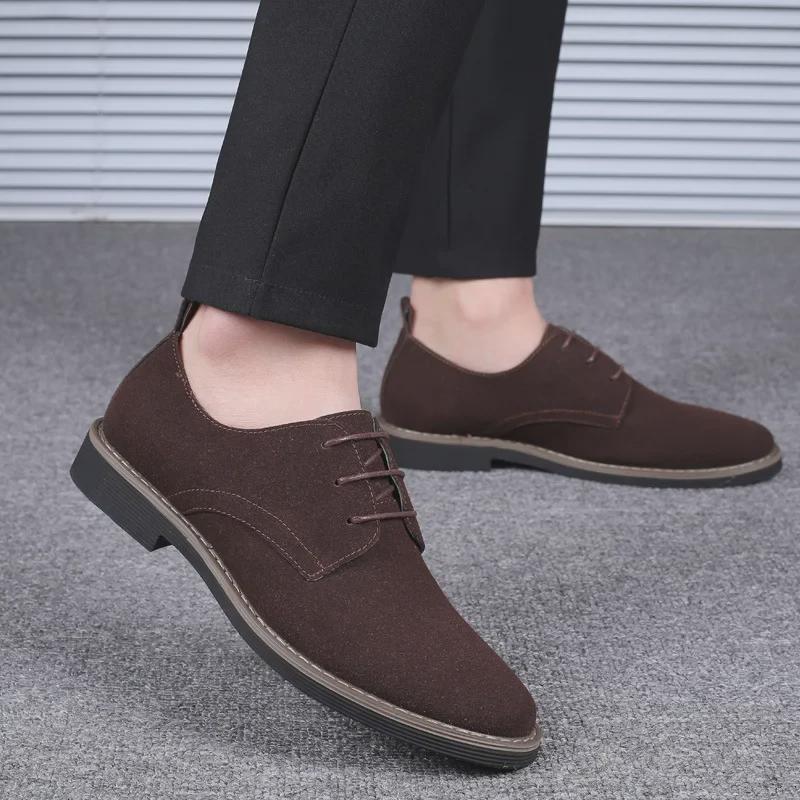 Men's Frosted Leather Lace-Up Casual Round Toe Shoes - Plus Size Available