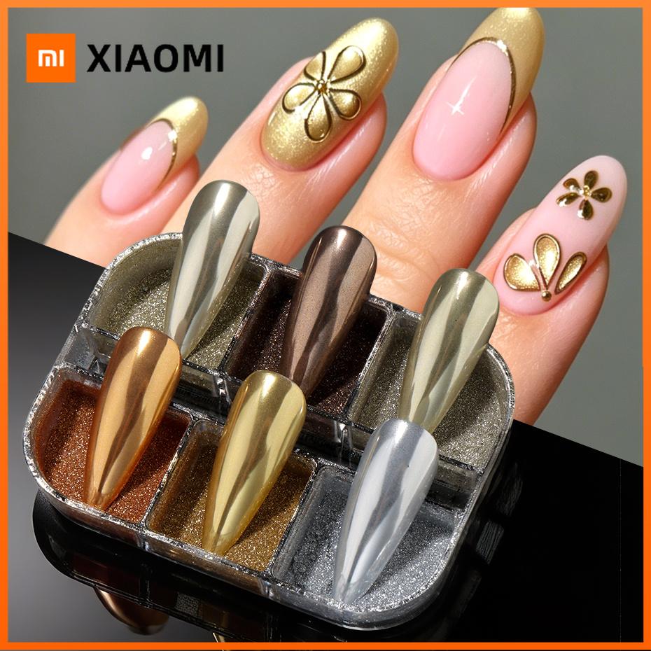 Xiaomi 6 Colors Gold Chrome Nail Powder Metallic Mirror Silver Nail Art Glitter Pigment Rubbing Dust Gel Polish Manicure Decorations