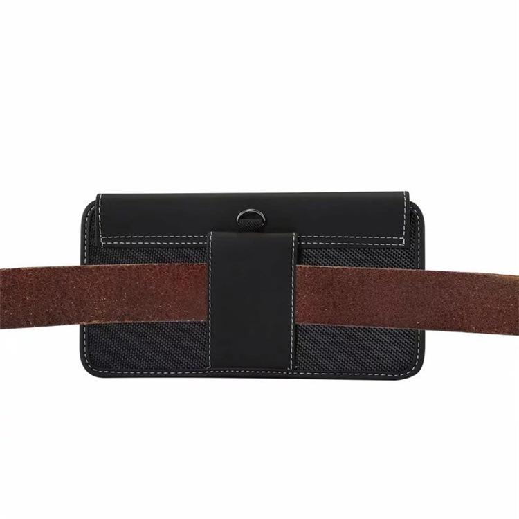 Men's Lightweight Leather Waist Phone Bag - Oxford Nylon, Horizontal/Vertical Style