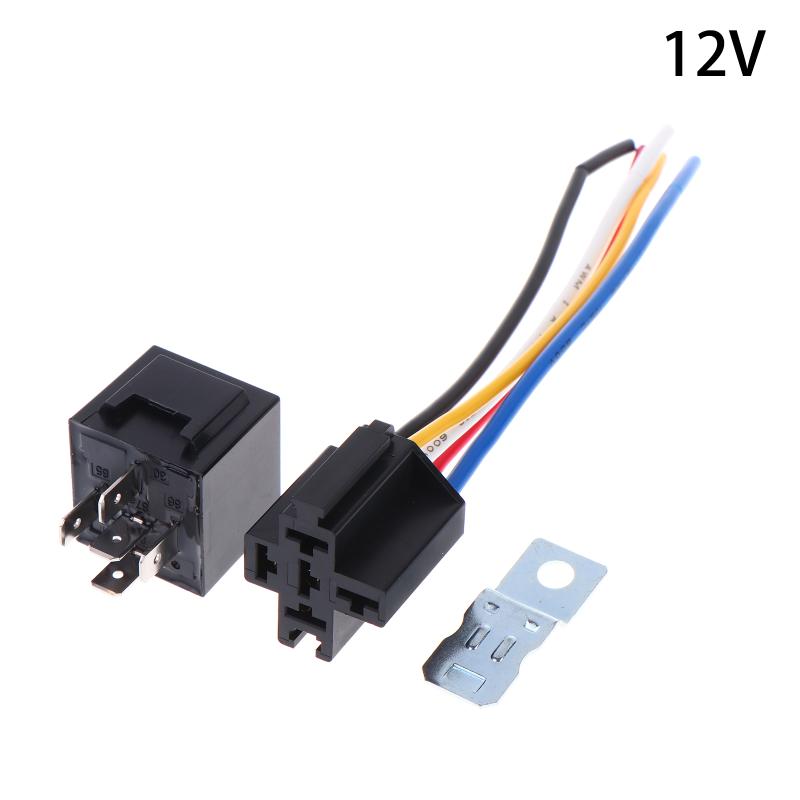 Automotive Relay 12V/24V 5Pin 40A Car Relay With Harness Socket Black Red Copper Terminal Auto Relay Socket SPDT Harness Cable