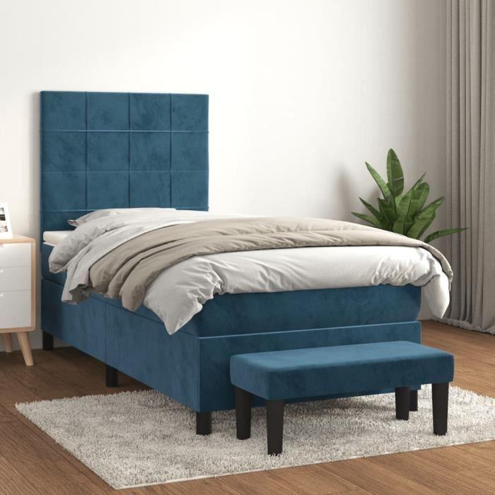 3137825 vidaXL Lit à sommier tapissier avec matelas Bleu foncé 90x200 cm
