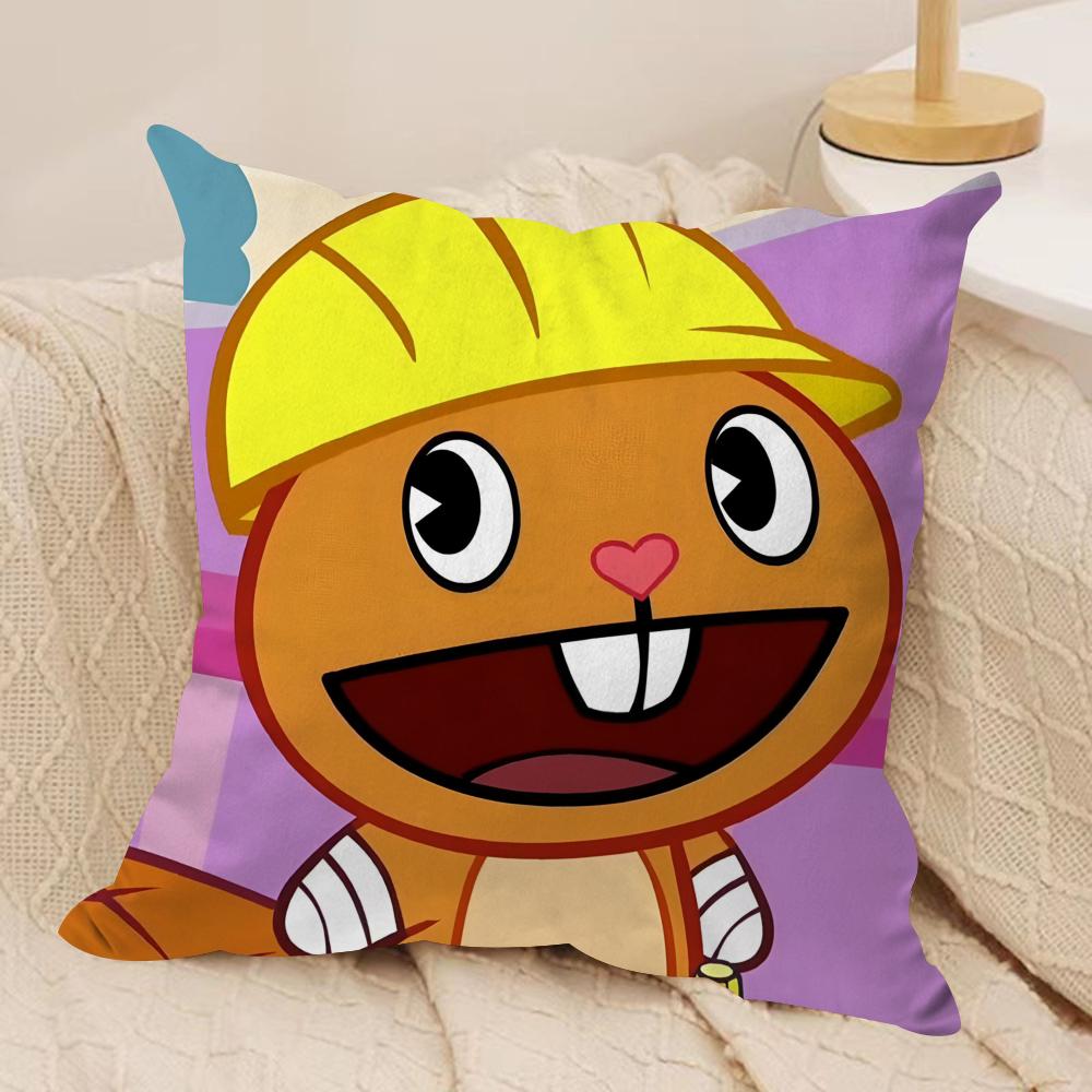 Anime Happy Tree Friends Cushion Cover Silky Short Plush DoubleSided Printed Pillow Case for Sofa All Seasons Home Decor Gift