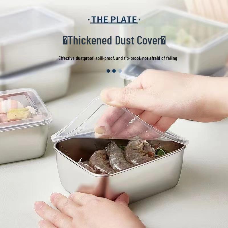Stainless Steel Square Tray with Lid and Magnetic Fresh-Keeping Box for Household Use