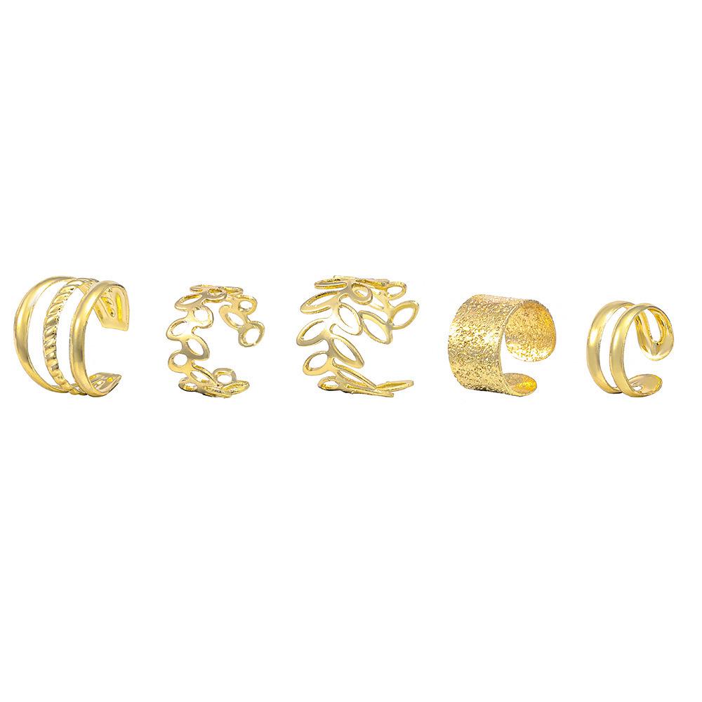 Retro C-Shaped Ear Clip Set: Multi-layer Hollow Leaf Studs and Personality Earrings, No Piercings Required.