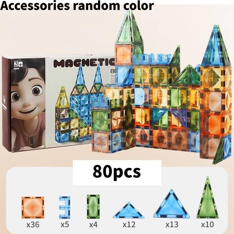 Colorful Faceted Magnetic Window Blocks Educational Kids Diy Building Toy Set