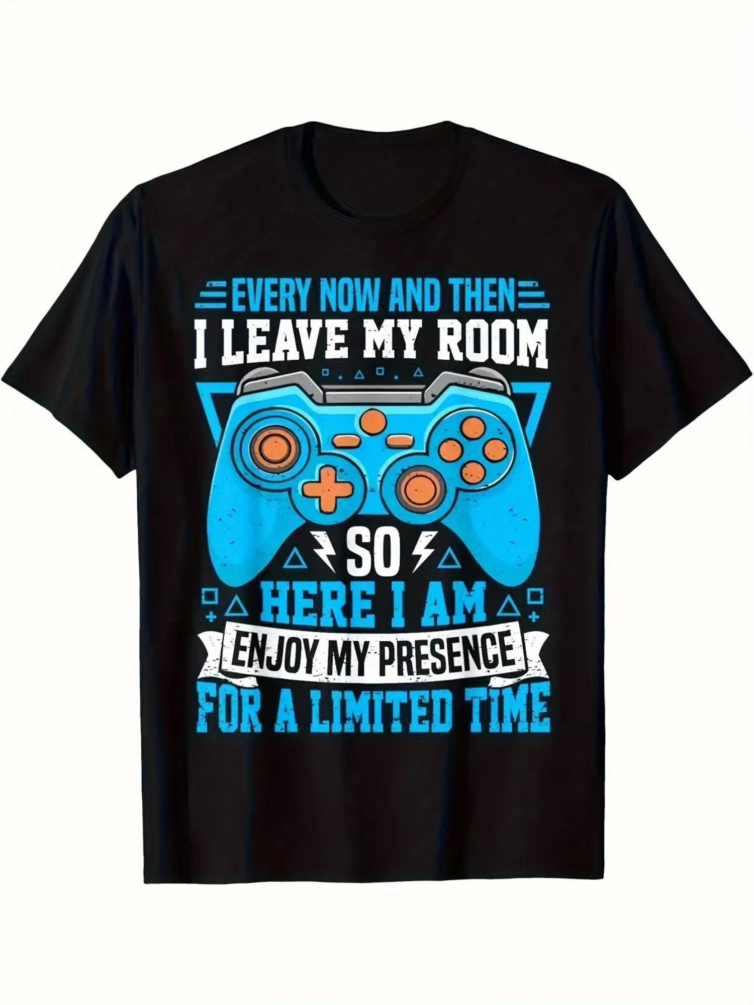 

Black Loose Casual T-Shirt Unisex Local Humor Game T-Shirt Enjoy My Presence Humor Quotes and Controller Graphics - Men s Sum... S разноцветный