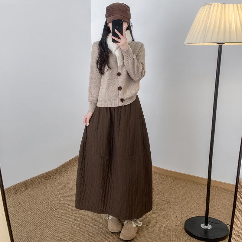 Elegant High-Waisted A-Line Pumpkin Skirt for Women, 2026 Spring/Autumn Collection, Mid-Length Fluffy Umbrella Design