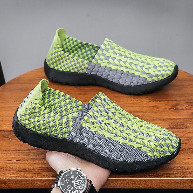 Sneakers Estive da Uomo Nere Treccia Spiaggia Morbide Leggere Scarpe Sportive Casual Tessuto Traspirante Slip on Ballerine