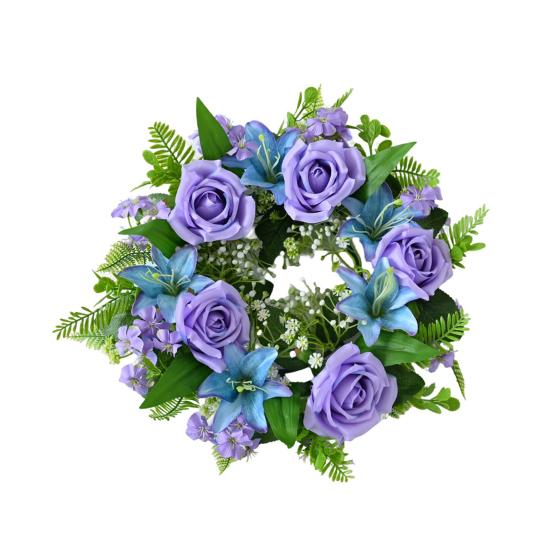 Artificial Floral Wreath for Front Door Realistic Large Rose Lily Flower Wreath with Leaves for Spring Valentine's Mother's Day Wedding Home Decor