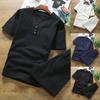 Set Uomo Cotone Lino Tinta Unita Maglietta Maniche Corte Taglia Grande Set Casual